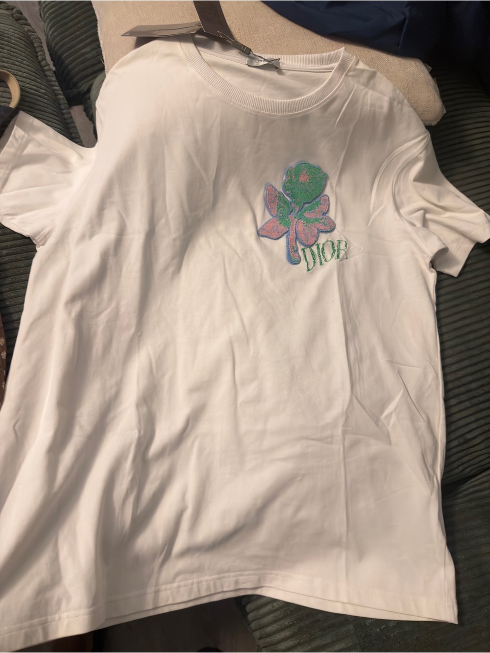 Dior men's White Graphic Flower Logo T-Shirt